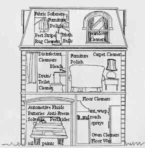Drawing of home with typical household chemicals